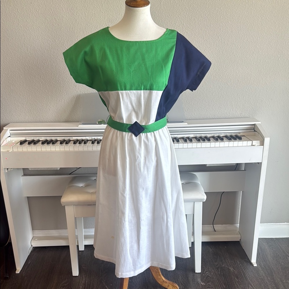 Vintage Sprouts by Vicky Vaughn 1950s Belted Color Block Midi Dress